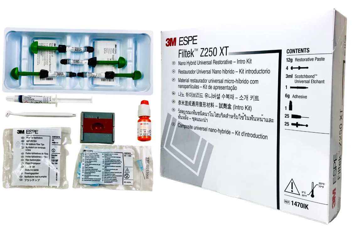 Kit restaurativo Z250 de 3M: estuche de jeringas, accesorios y empaque original